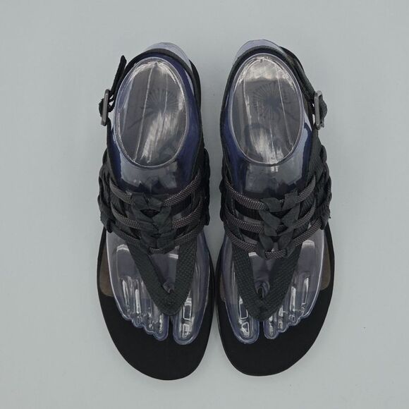 OTBT Aviate Black Two-Tone Leather Wedge Sandals Women’s 7.5 EUC Strappy Shoes - Picture 4 of 9